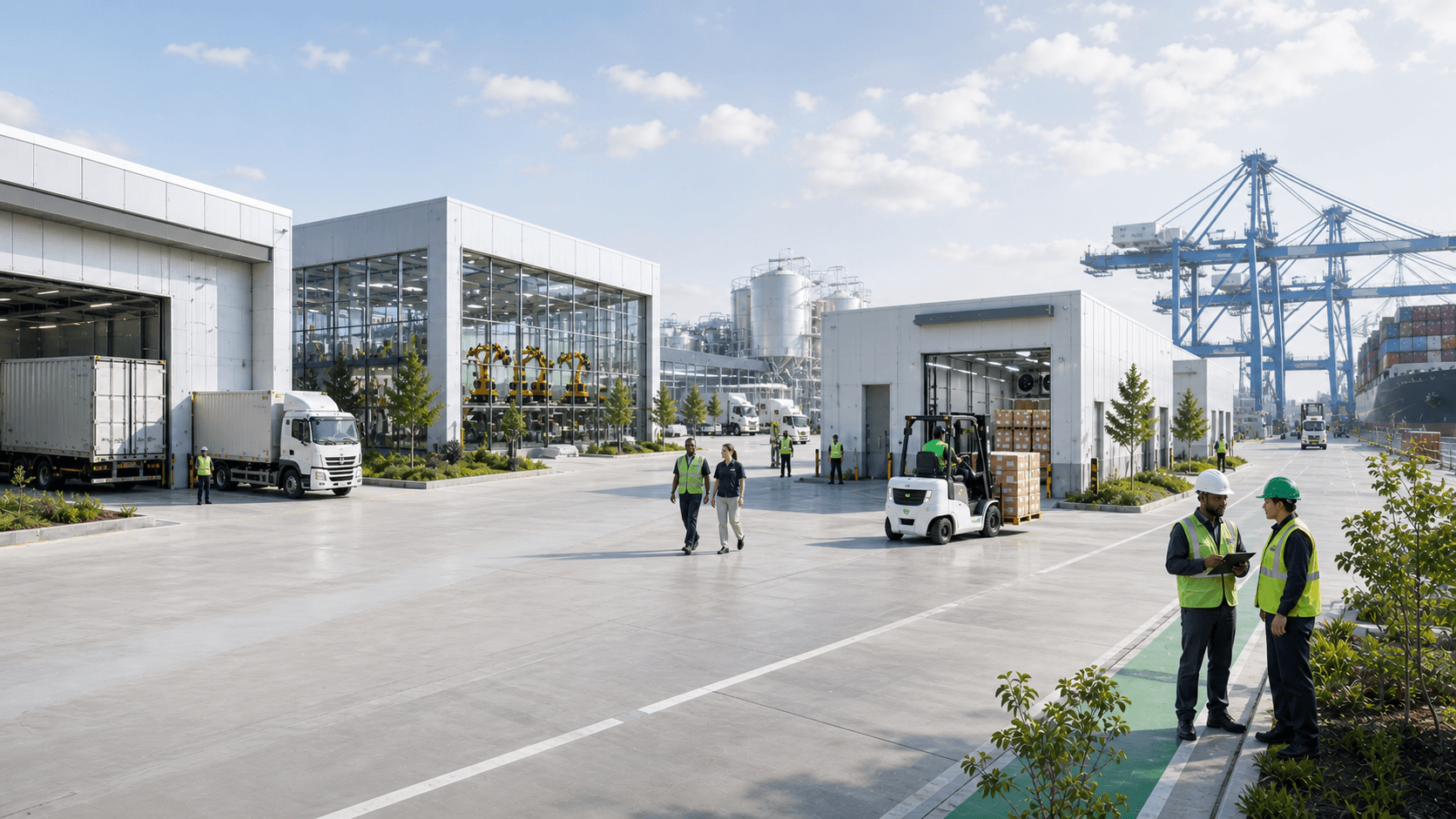 A connected industrial campus bringing together warehousing, manufacturing and port operations.